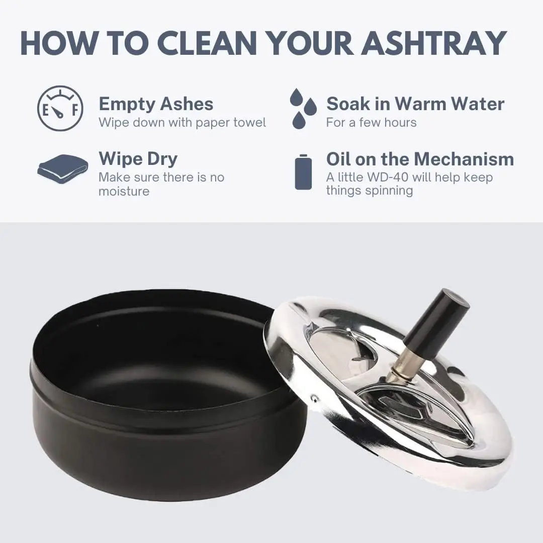 Ashtray Cool Stainless Steel Push Down Spinning Self-Cleaning With Lid Cover for Cigarette Smoking