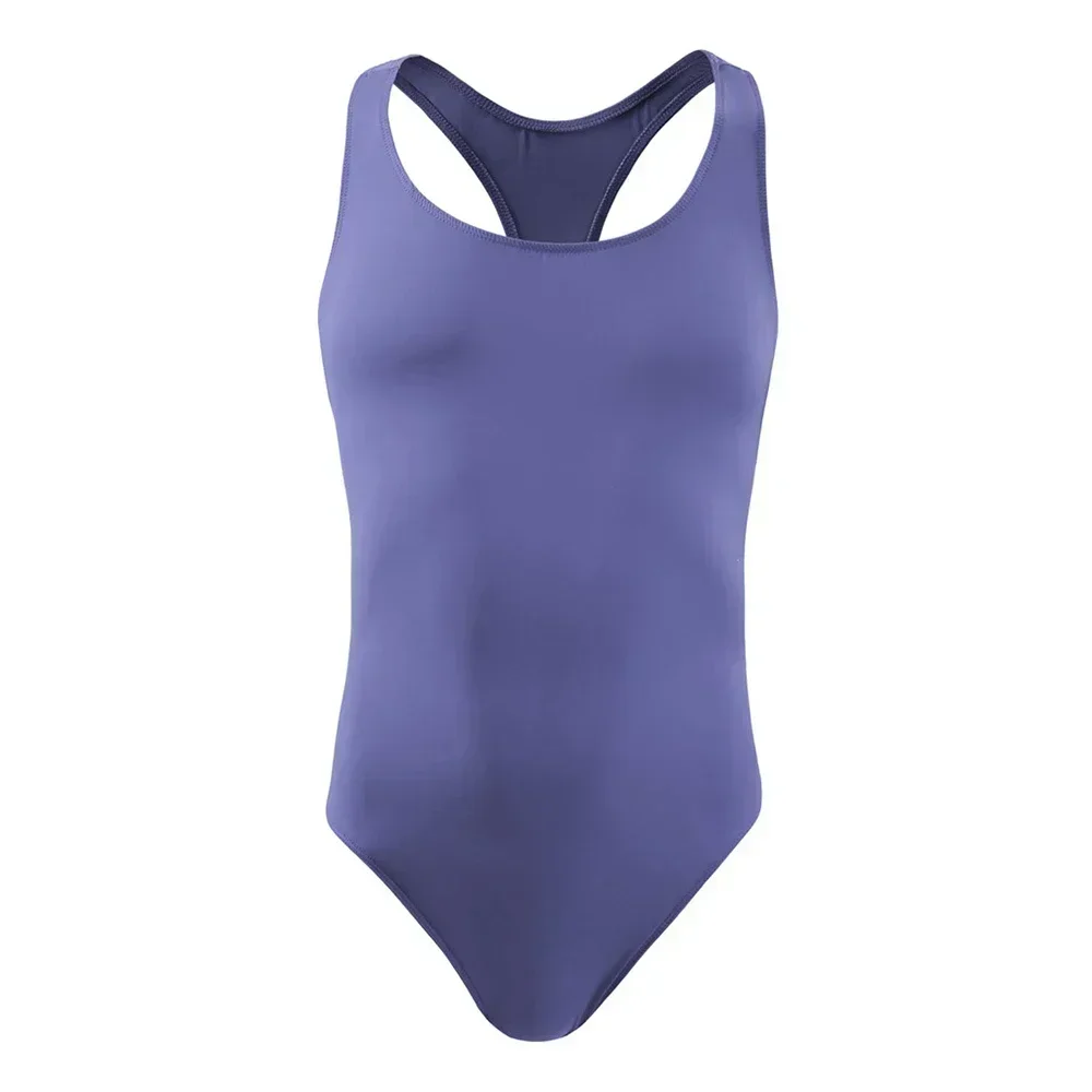 Mens Ice Silk Backless Singlet Bodysuit Solid Color Sleeveless Jumpsuit High Cut Convex Pouch Leotard