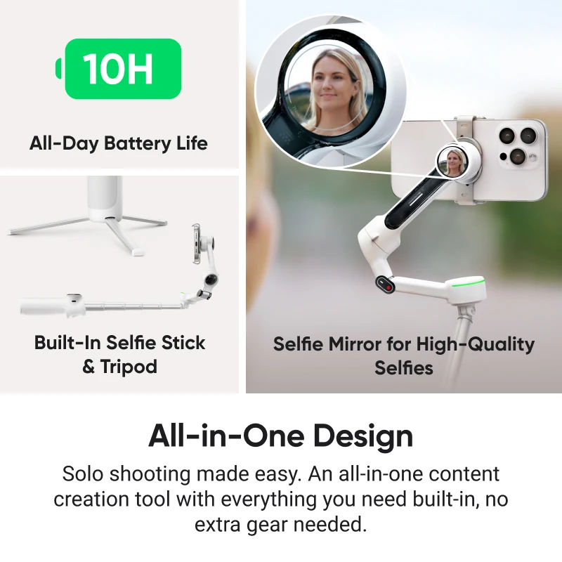 Insta360 Flow 2 Pro-Foldable AI Phone Gimbal Multi-Person Tracking Track in 200+ Apps Apple DockKit
