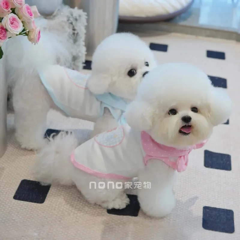 봄 가을 신상품 물방울 무늬 나비넥타이 순면 하의 셔츠 귀여운 조끼 애완견 미티 테디 소형견
