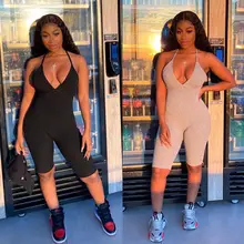 

Sling Open Back Sports Jumpsuit Women Mid Length Bodysuit Fitness Female Thread Suspenders Sexy Clothing Ladies Yoga Shapewear