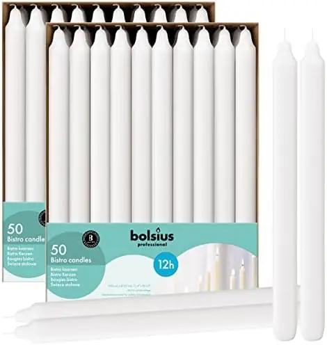 

Candlesticks Bulk Pack 50 Count - Unscented Dripless 11.5 Inch Household & Dinner Candle Set - 12+ Burn Hours - Premium Euro Rec