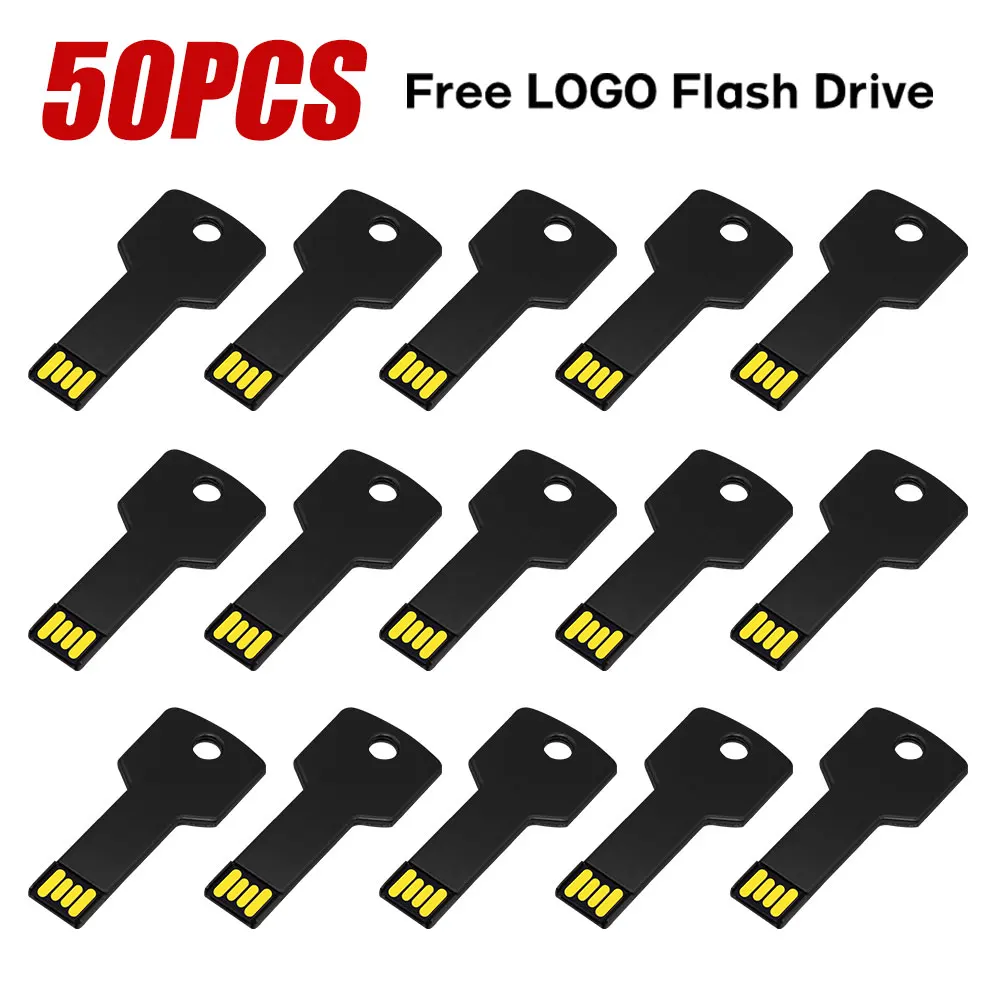 맞춤형 로고 USB 2.0 키 모양 금속 메모리 U 스틱, 4GB 8GB USB 펜 드라이브, 32GB 16GB USB 플래시 드라이브, 비즈니스 선물, 50 개/로트