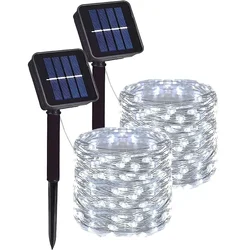 Solar - Powered Waterproof Fairy String Lights with 8 Modes - 10M 100LED (White 2PCS)