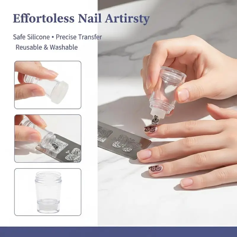 실리콘 투명 네일 아트 스탬핑 키트 프렌치 매니큐어 플레이트 스탬프 폴리쉬 스..