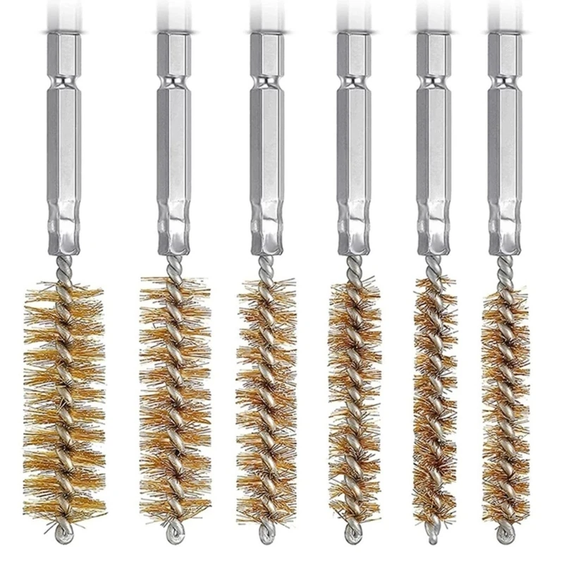6Pcs 와이어 브러시 8/10/12/15/17/19mm 연마 브러시 세트 금속 부품 철강 드릴 청소 부품에 대 한 튜브 브러시 세트