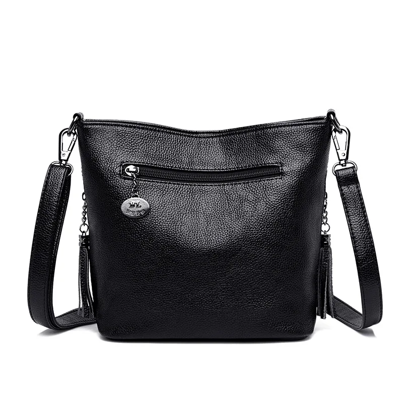 Borsa a secchiello casual con nappe da donna, borsa a tracolla alla moda, borsa a tracolla semplice per donna di mezza età, borsa alla moda - immagine 3