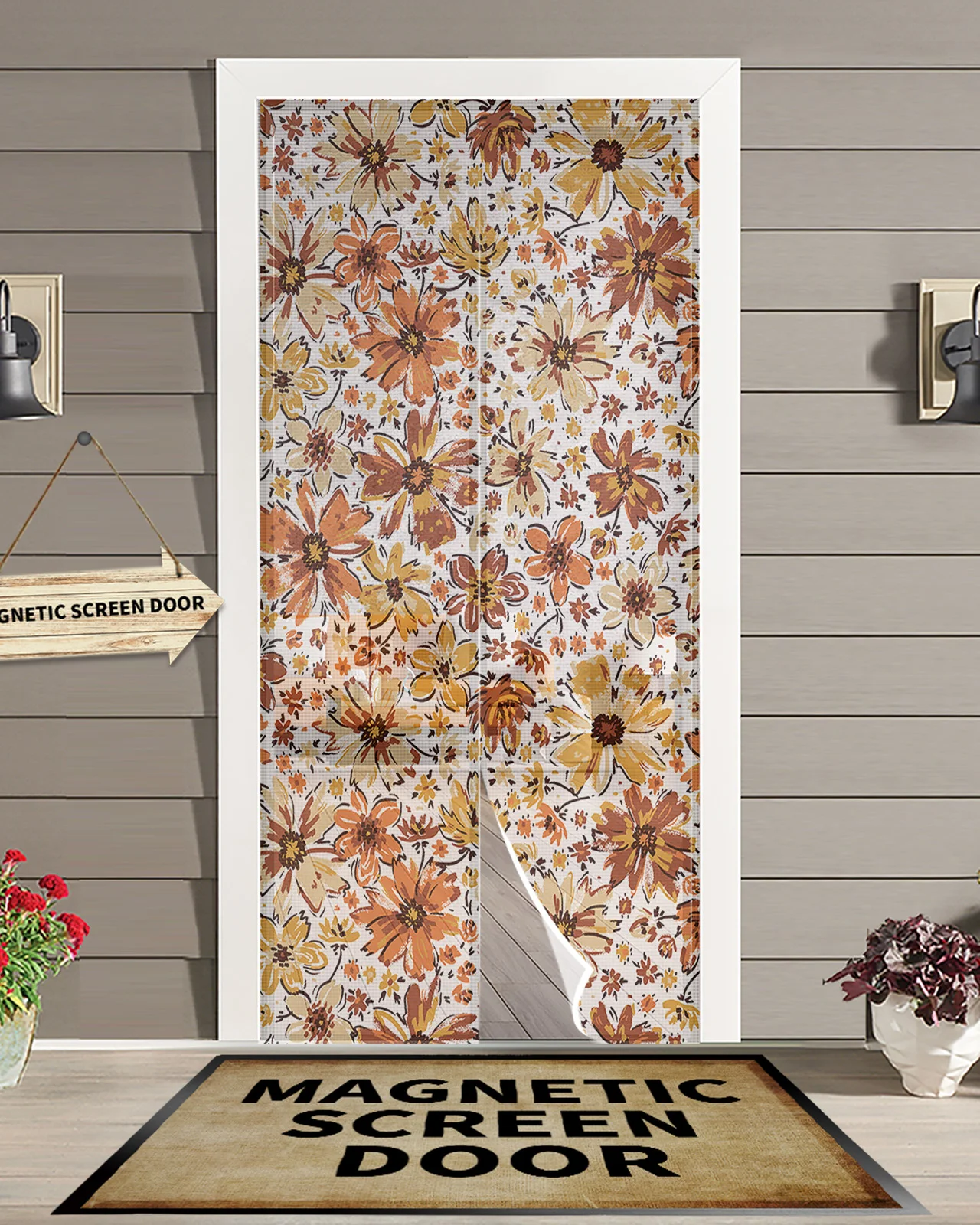 

Autumn Floral Texture Magnetic Door Curtain Living Room Bedroom Home Anti-mosquito Screen Door Curtain