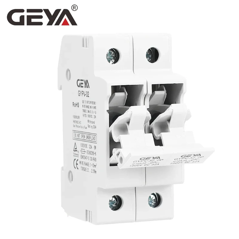 GEYA GYPV-32 1P 2P Parallel DC Fuse Holder 10*38mm 1000V Fuse Link Base 10A 15A 20A 25A 30A