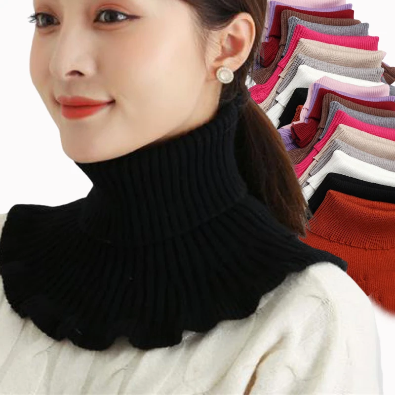 

High Knitted Elastic Fake Collar Bib with Wooden Ears Fake Collar Neck Circumference Women Fall/winter Lace Thicken Color Fabric