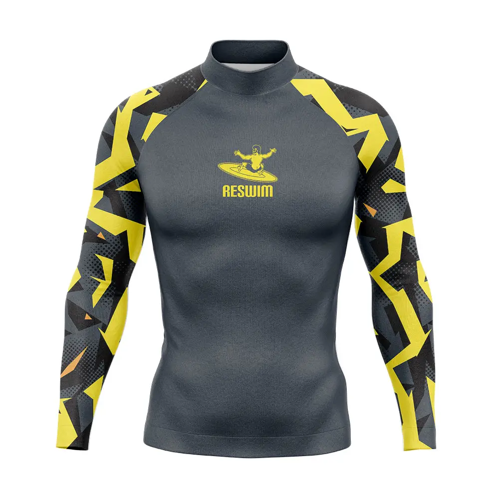 New Men's Surfing Diving Swimsuit Funny Rash Guard Long Sleeve Tight Swimming T-shirt Beach UV Protection Swimwear GYM Rashguard 5