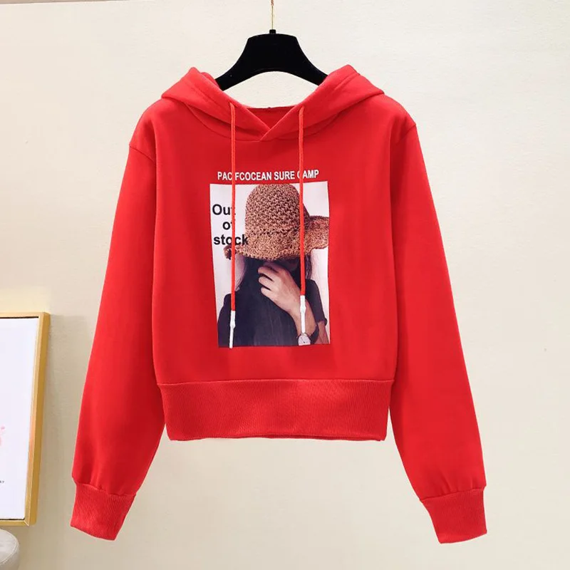 Fashion Hooded Spliced All-match Printed Hoodies Female Clothing 2023 Autumn New Casual Tops Long Sleeve Commute Sweatshirts