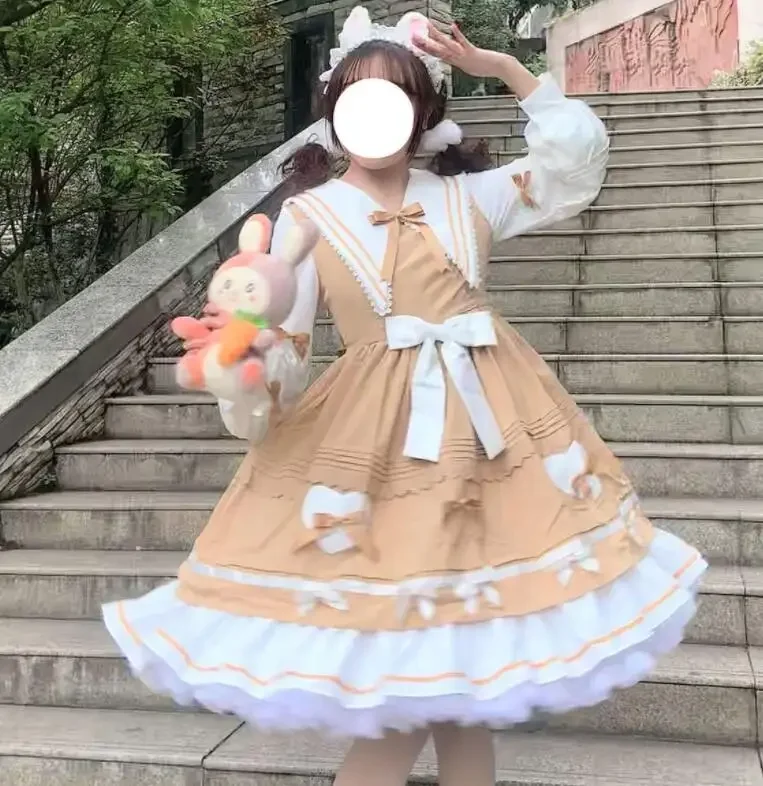 

NONSAR Christmas Rabbit Lolita Dress Girls Op Long Sleeve Festival Party Soft Sisters Cosplay Daily Bow Sweet Cute Dress Hot