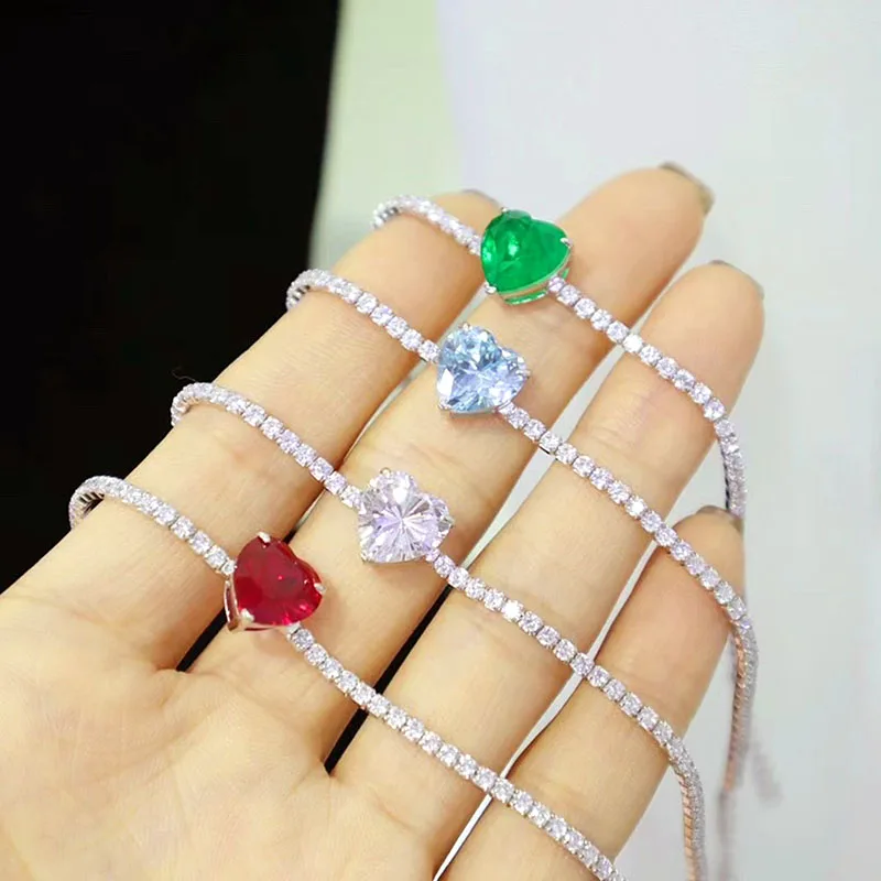 

ZOCA Heart Tennis Bracelet Girl Love Bangle 925 Sterling Silver 8 Colors Trendy Jewelry Gift Party Daily Wear Accessories