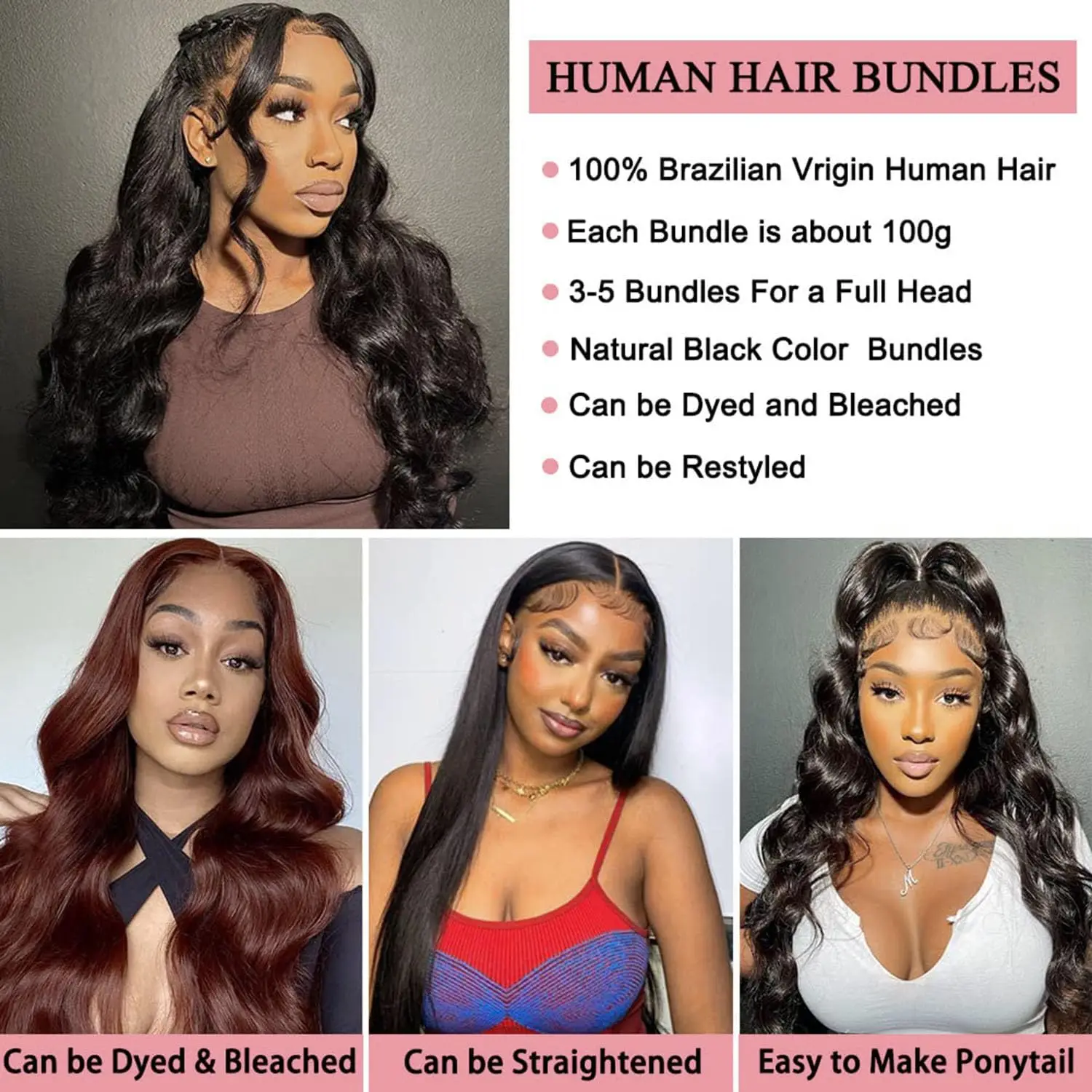 Body Wave Bundle with Frontal Brazilian 3 Bundles with 13x4 Transparent Frontal Closure Human Hair Brazilian Virgin Hair Natural