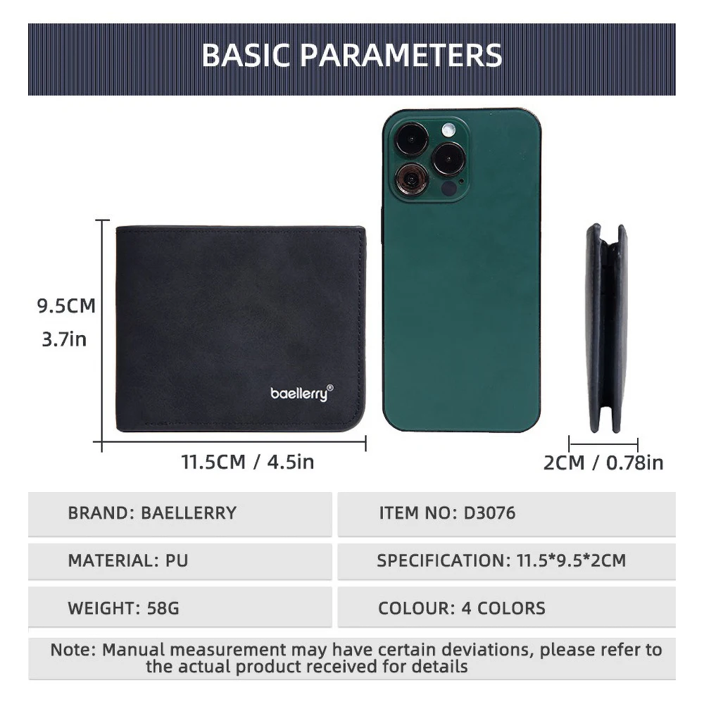 Baellerry Old School Men's Wallet Short Distressed Leather Look 6+ Card Slots Zipper Gift