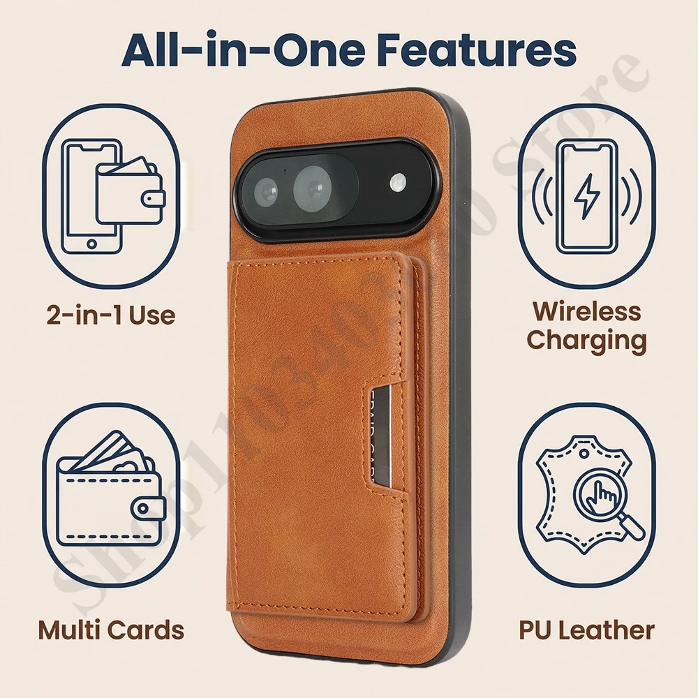 Premium 2-in-1 Leather Phone Case with Magnetic Wireless Charging & Card Slots