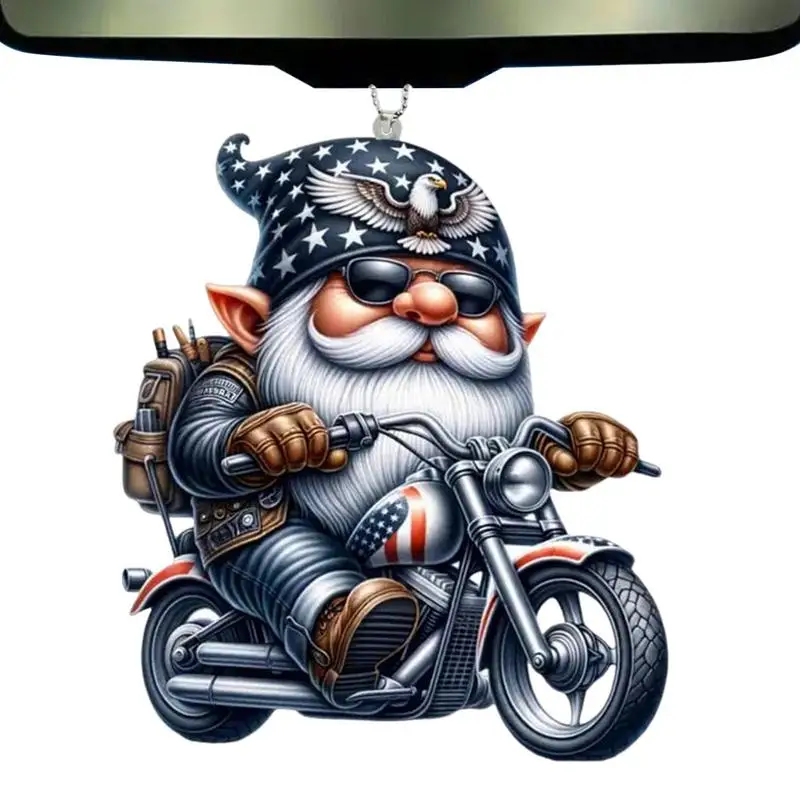 

Car Charm For Rear View Mirror Car Gnome Biker Ornament Pendant Riding Gnome Car Rearview Mirror Decor Car Interior Accessories