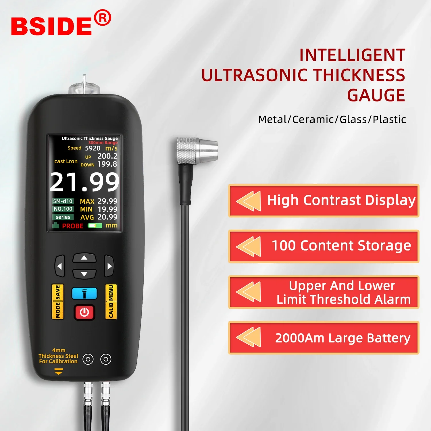 T7 Digital Ultrasonic Thickness Gauge High Precision Steel Plate Glass Plastic Ceramic Metallic ceramics composites Tester Meter thickness gauge