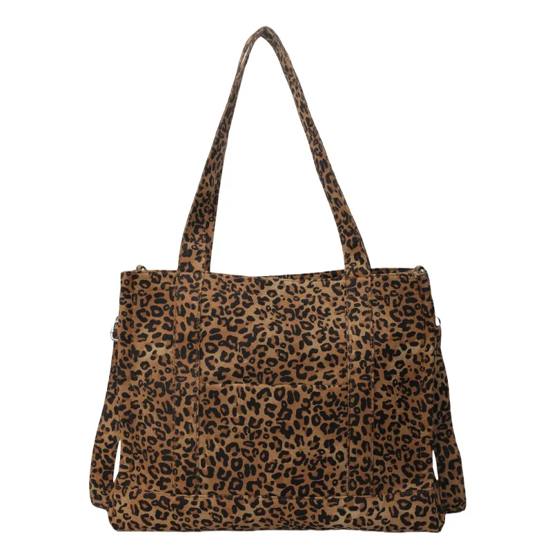 Bolso de hombro de lona grande con estampado de leopardo, de gran capacidad, grueso, para primavera y verano de 2024, nuevo, a la moda