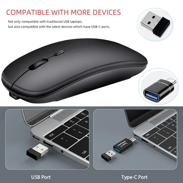 Rechargeable Wireless Mouse Bluetooth-compatible 2.4GHz Dual Modes Computer Mice with Nano Receiver for PC Laptop Macbook 3