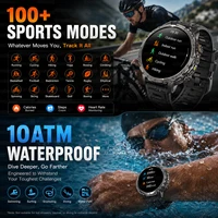 Montre connectée militaire TANK, batterie de 1400mAh, étanche 10ATM, robuste, alerte SOS, moniteur de fréquence cardiaque, bracelet intelligent pour l'extérieur 4