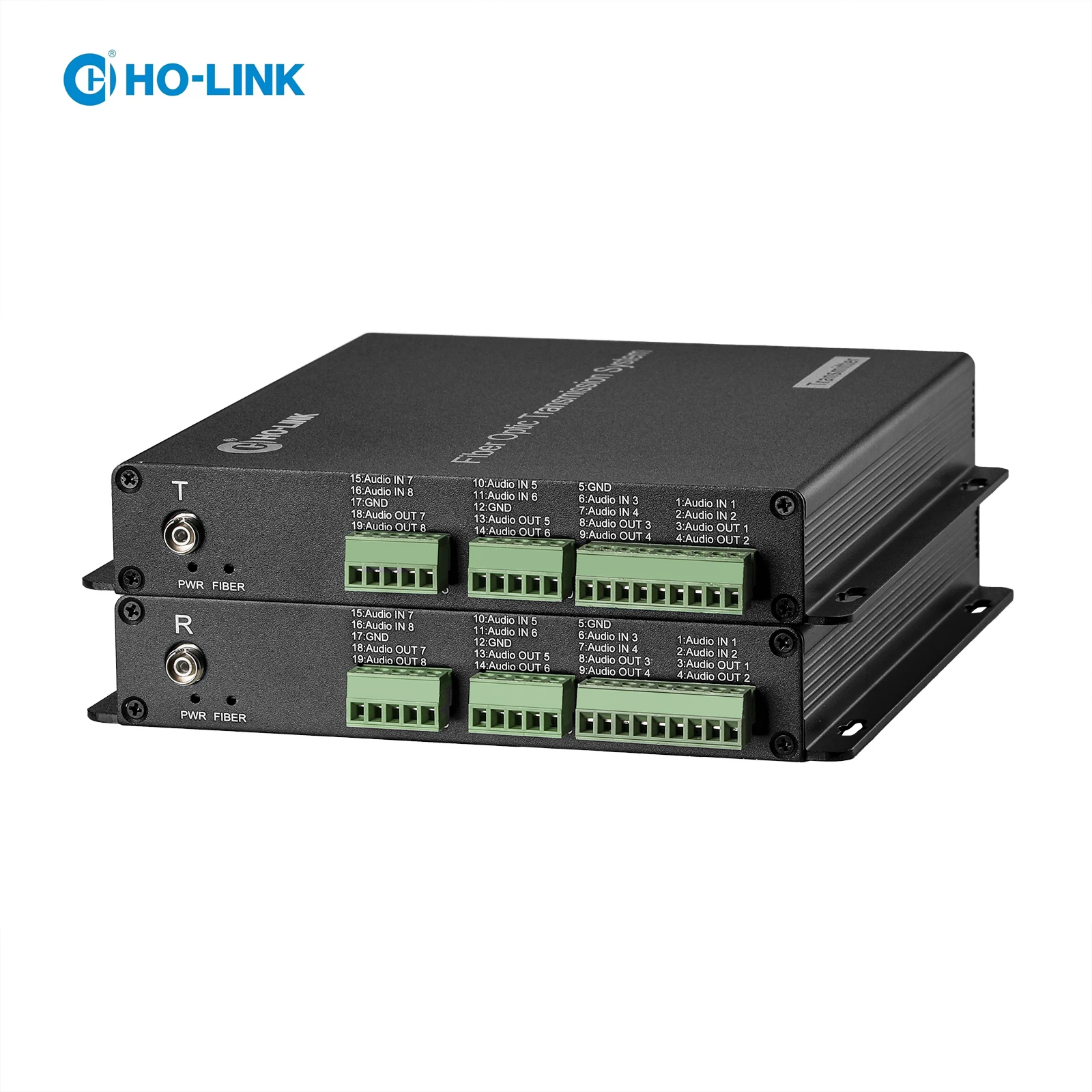 Fiber Optic Converter 8 channel bidirectional phoenix terminal audio,single fiber single mode 20KM FC connector