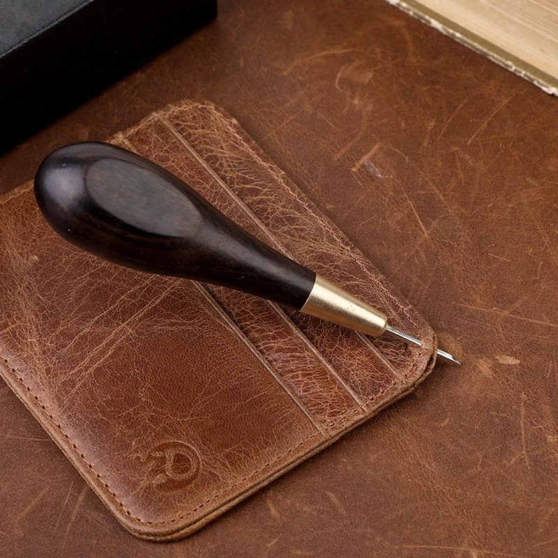 Fenrry Leather Stitching Awl Diamond Shape Ebony Hand Sewing Awl DIY Stitcher Taper Blackwood & Brass Craft Tool 1Pc leather tools,leather craft tools,leather craft tool