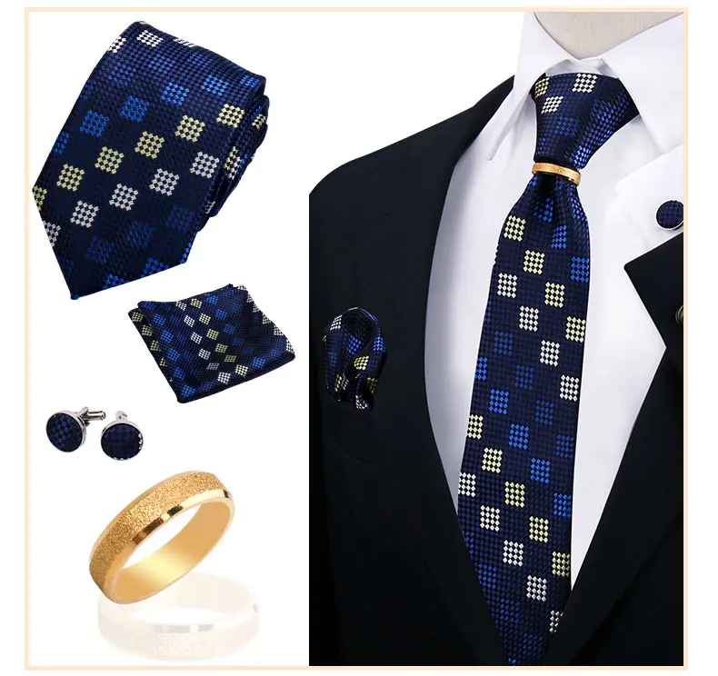 Krawatte Schnalle Ring Form Retro Krawatte Set Für Männer Hemden Anzug Taschentuch Manschettenknöpfe Set Hochzeit Party Krawatte Ring Männer Zubehör – Detail 14