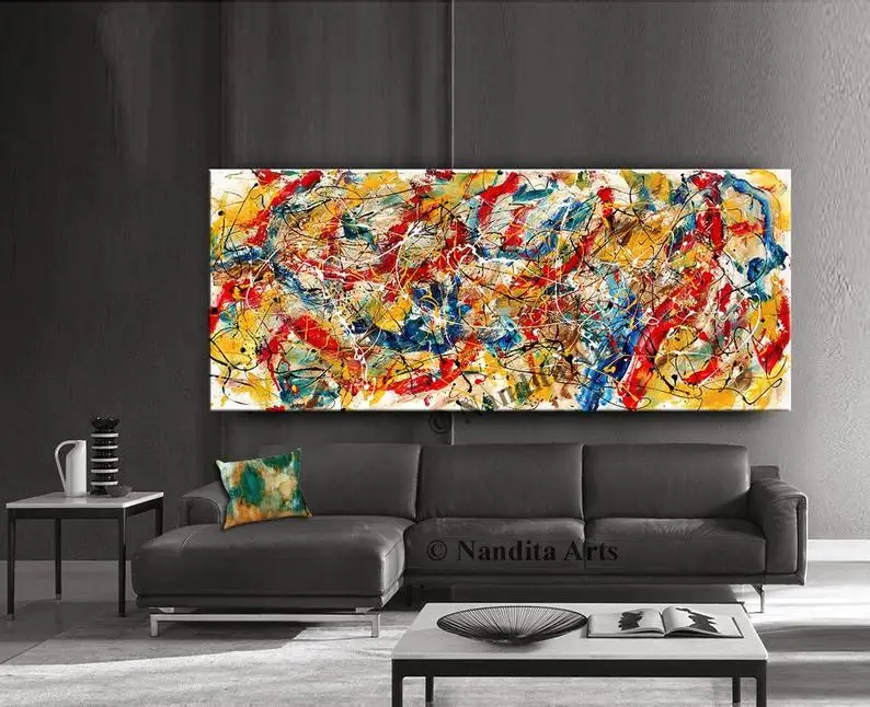 

Jackson Pollock Abstract Wall Art Original Oil Painting Multicolored Vintage Style Painting on Canvas for Home or Office Nandita