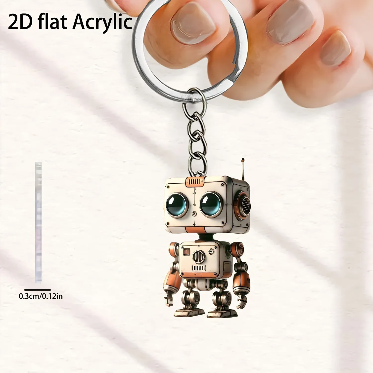 Neuer 2D-Acryl-Flachroboter-Schlüsselanhänger mit Großen Augen, Kreative Weihnachtsdekoration, Festlicher Schlüsselanhänger-Spielzeug