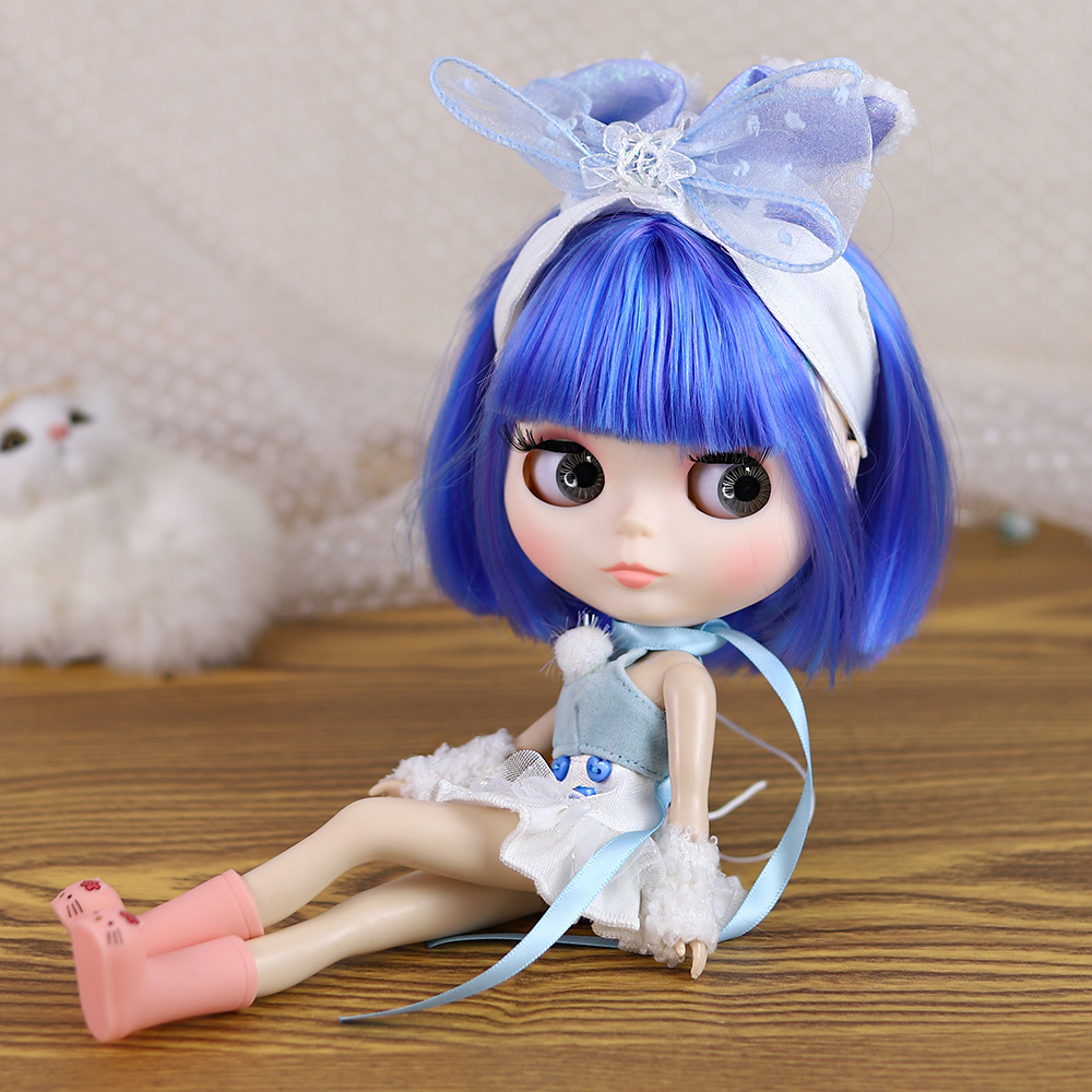 Nevaeh – Premium Custom Neo Blythe Doll with Blue Hair, White Skin