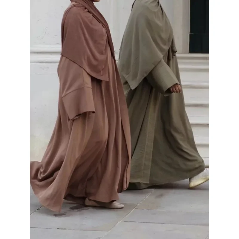 2 Piece Abaya Set Matching Muslim Suit Crepe Open Abayas for Women Dubai Turkey Sleeveless Hijab Dress African Islamic Clothing