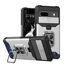 Armor Kickstand Case with Card Slot Wallet and Ring Holder - Pixel 8 Pro (Silver)