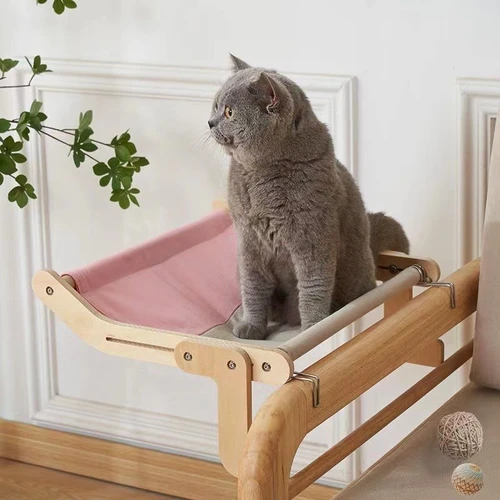 걸이식 애완 동물 고양이 침대 창문 해먹 소파 집 가구, 새끼 고양이 실내, 빨 수 있는 탈착식 시트, 나무 수면 침대 퍼치 선반 4