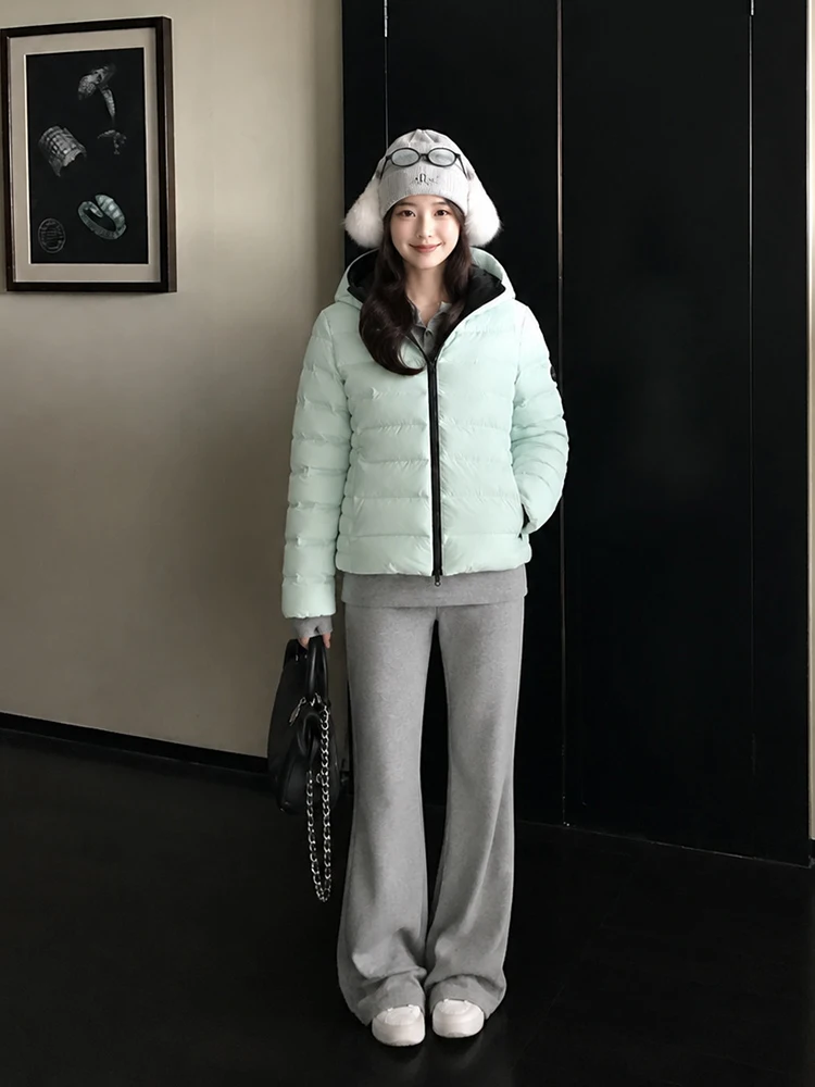 Winter Short Pork Rib Style Hooded Down Jacket Women White Duck Down Zipper Parker Outwear Female Outdoor Cold Proof Down Jacket
