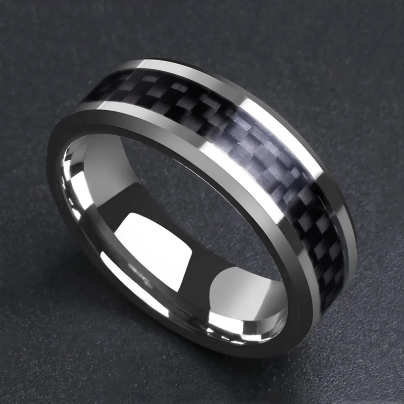 Wedding Rings Silver Ring Finger Rings Jewelry Rings Ring Jewelry 8MM Men's Tungsten Carbide Ring Inlay Black Carbon Fiber Size 6-13 For Mens Party