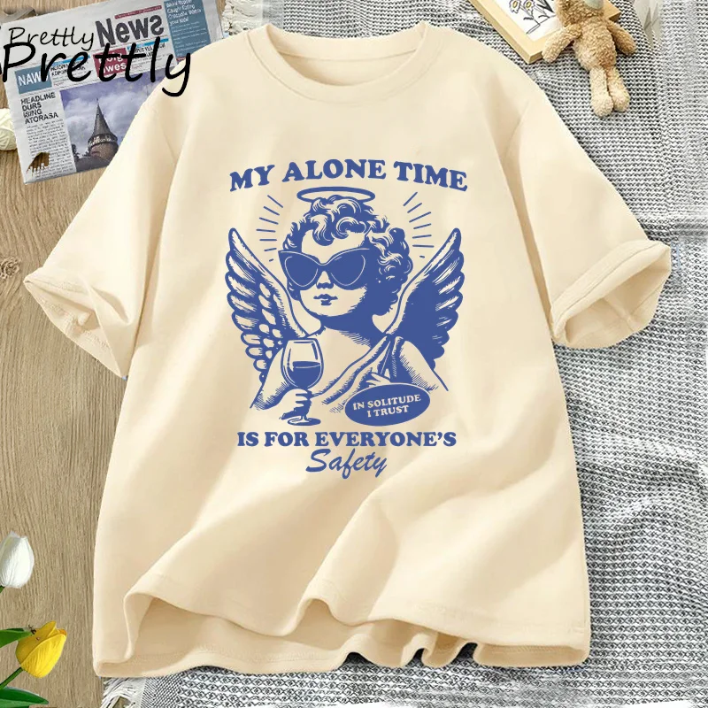 Vintage Trendy Women's T-shirt My Alone Time Is for Everyone's Safety T Shirt Funny Sarcastic Graphic T Shirts Unisex Oversized 2