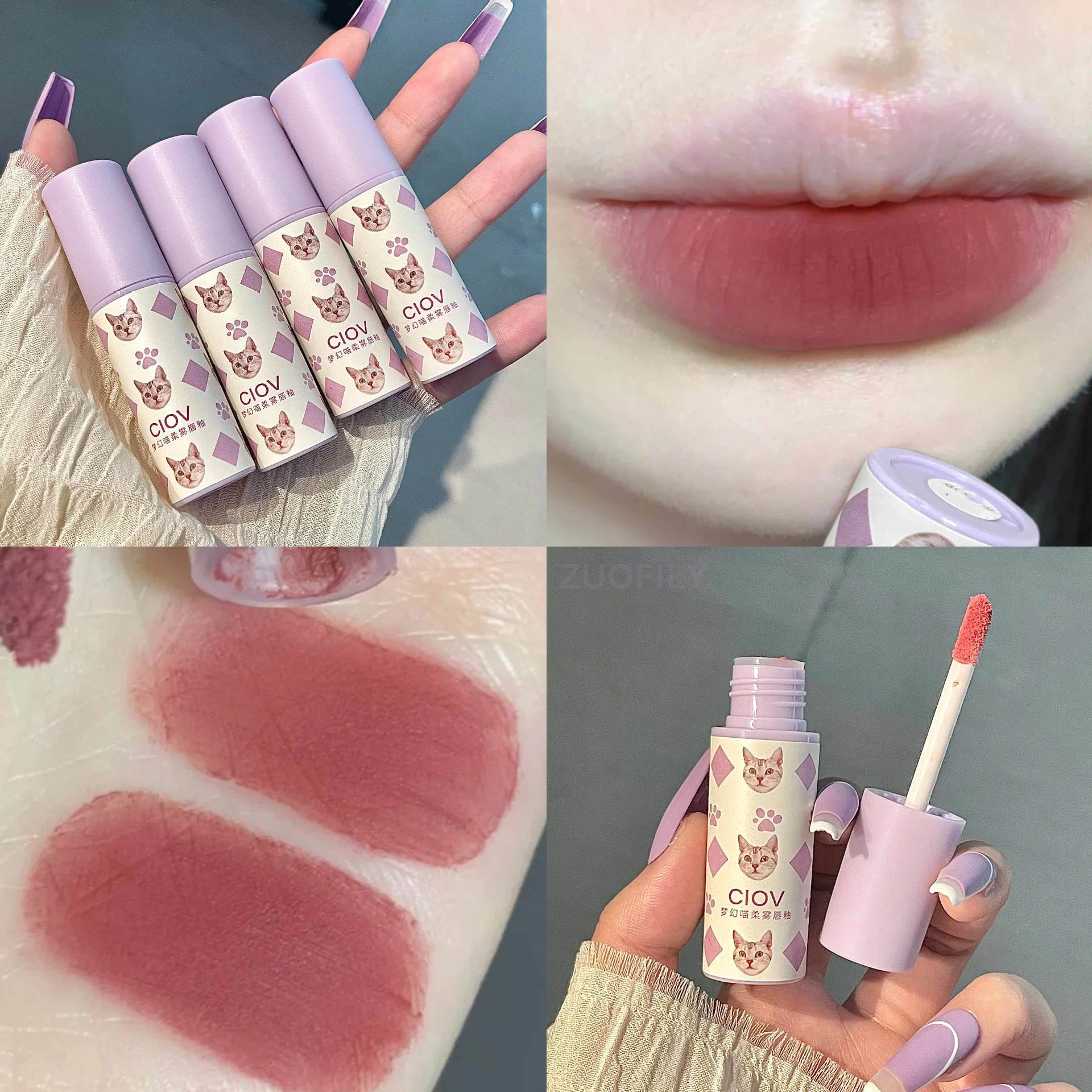 Velvet Matte Liquid Lipstick Cute Cat Animal Lip Gloss Lasting Non