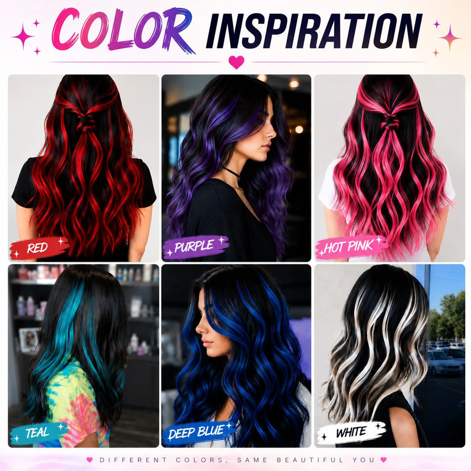 Extension per Capelli Colorati con Clip in Blu Teal 5/10 Pezzi Sintetici - immagine 5