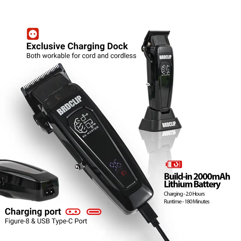 BRDCLIP Professional Electric Hair Clipper BRD 106 Hair Trimmer for Man 7500RPM with Base 5-adjusted DLC Blade Barber Machine - Image 5