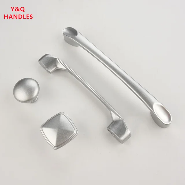 มือจับตู้ลิ้นชัก เฟอร์นิเจอร์ครัว มือจับสำหรับตู้ ลูกบิดประตู ลิ้นชัก เฟอร์นิเจอร์ครัว ลูกบิดสีเงิน อลูมิเนียมแข็ง 2