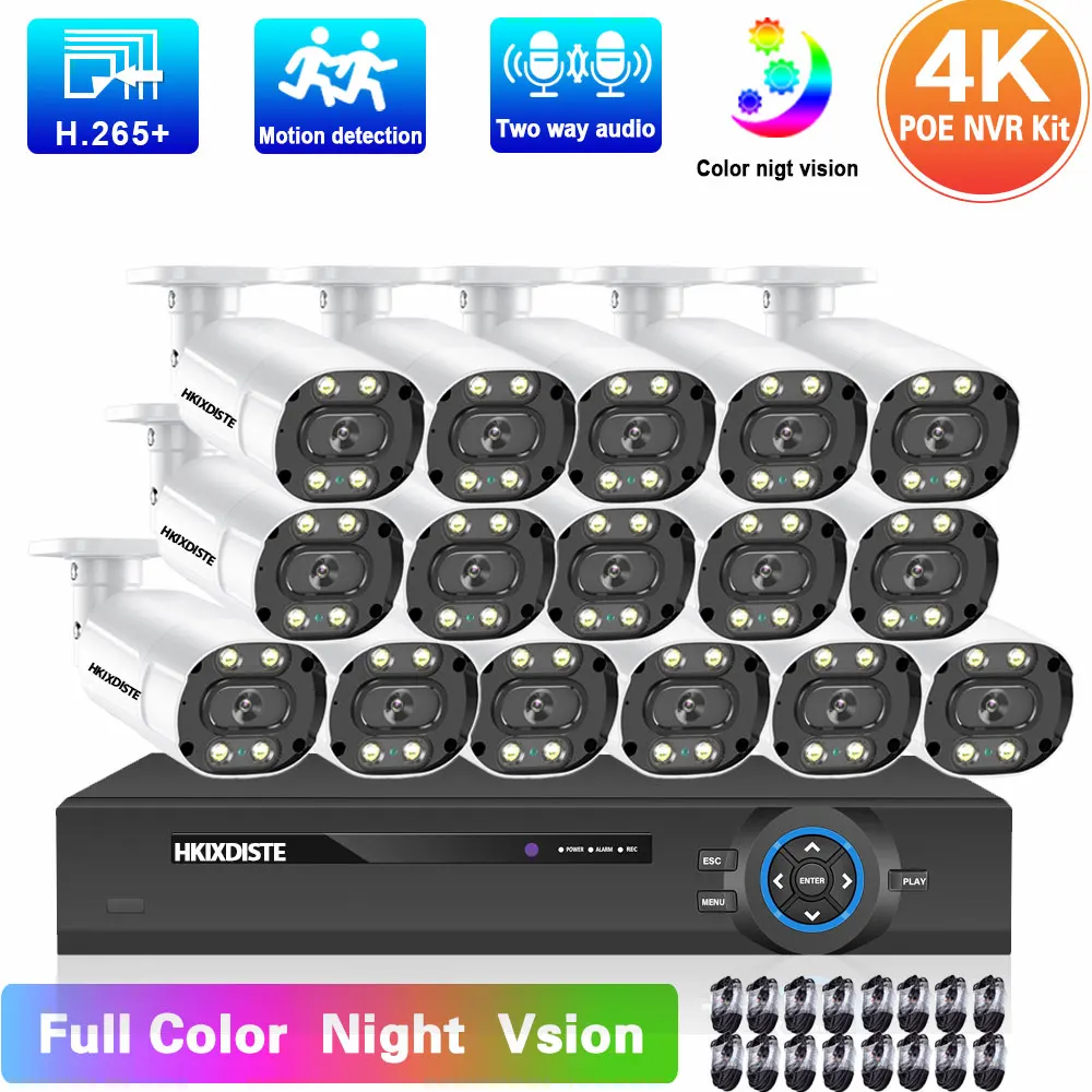 H.265 16CH POE NVR Kit 4K CCTV Security System Two Way Audio Color