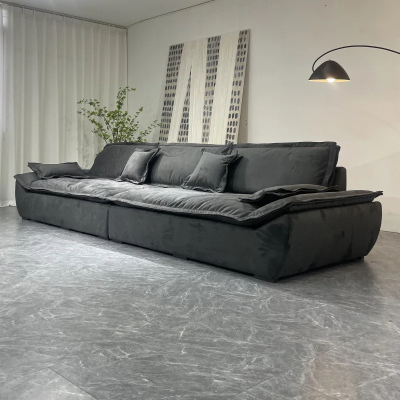 Sofa size apartment straight row large seat deep frosted fabric sofa folding sofa bed