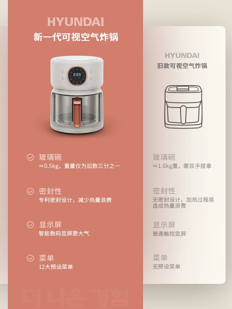 HYUNDAI South Korea mini domestic modern air fryer automatic glass 220v QC-ZG5616A 4