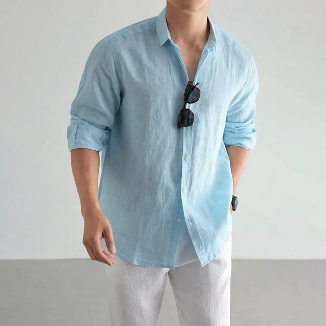 Hommes décontracté mode chemise à manches longues 100% lin coton T-shirts noir hauts blancs vêtements grande taille classique Baggy chemises hommes 1