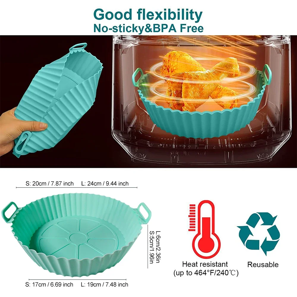 Round Silicone Air Fryer Baking Basket Liner,Reusable Airfryers Tray BBQ  Pizza Plate Fried Chicken Oven Grill Pan for Kitchen - AliExpress