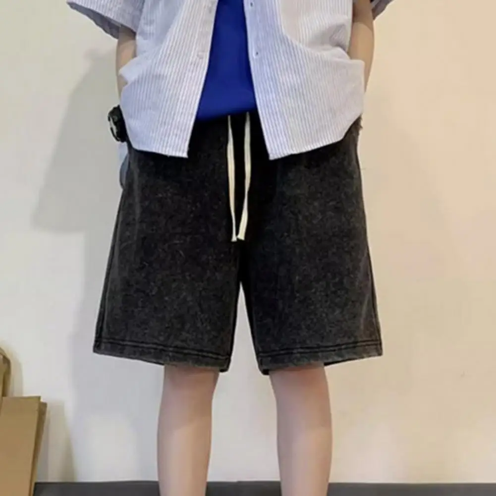 Description Picture 4 of itemMen Summer Shorts Men's Knee-length Drawstring Shorts with Elastic Waist Crotch Solid Color Streetwear Sports Pants for Summer