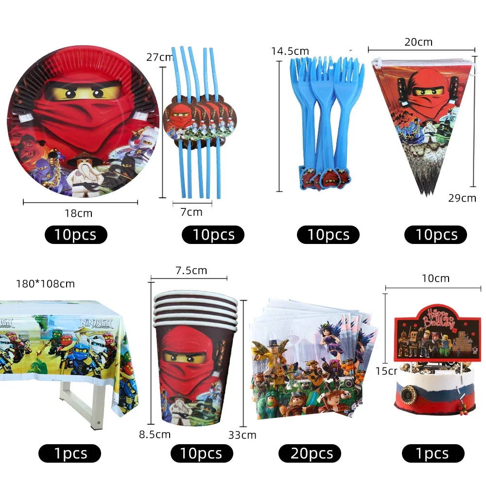 Party Decorations Ninja Birthday Party Decoration Paper Cups Plates Cake Topper Tablecloth Banner Balloons Supplies For Kids Boys