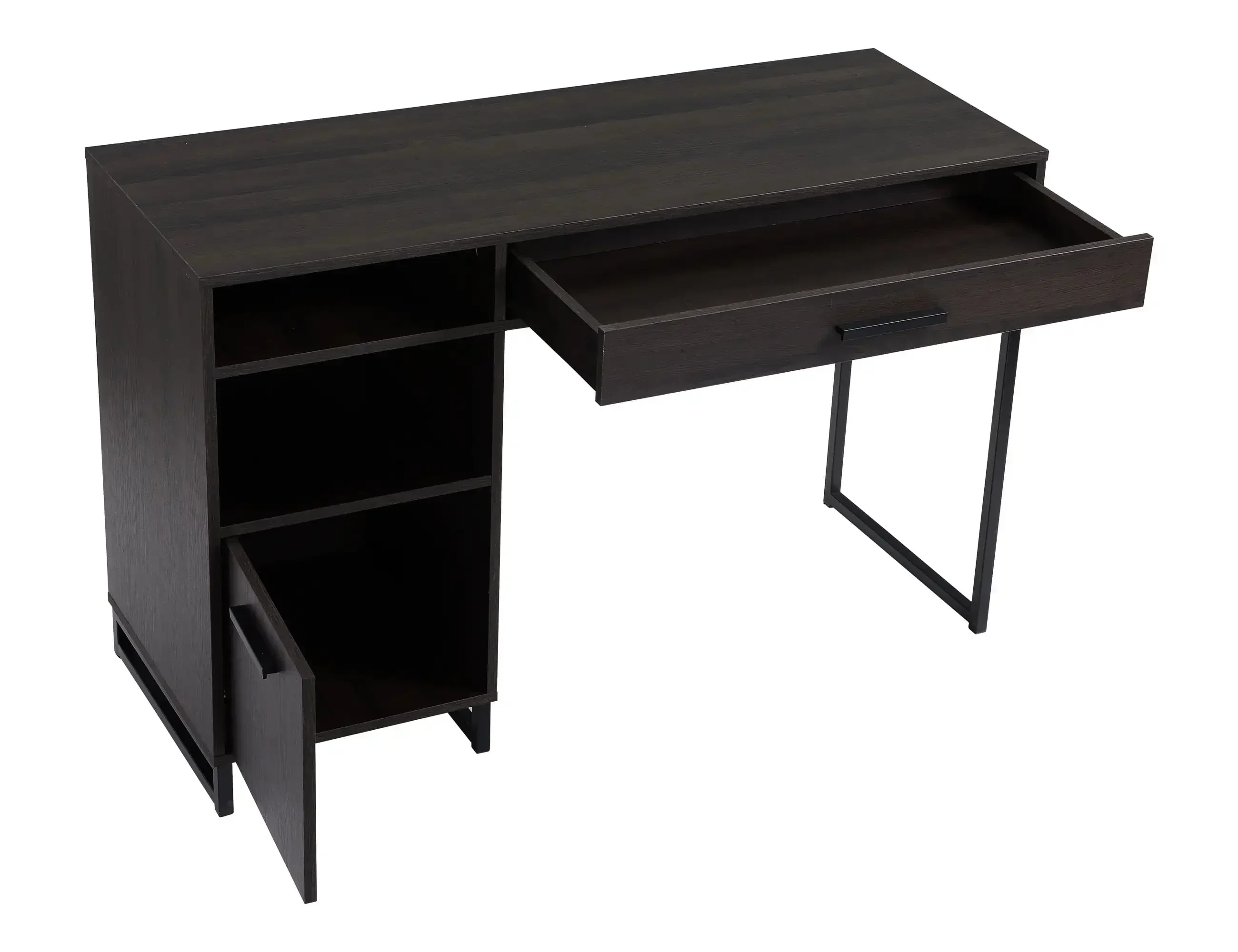 Wood & Metal Writing Desk with 1 Drawer and 1 Door for Teens Adult, 29.92in, Espresso Finish. 2